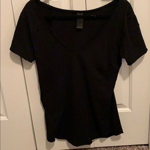 Black tee shirt with holes.  Size small